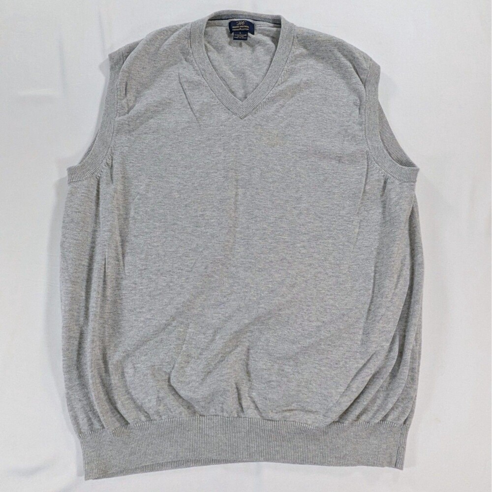 Brooks Brothers Sweater Vest Mens L Light Gray Supima Cotton V-Neck preppy
